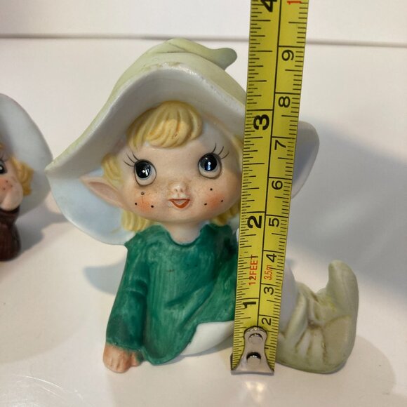 Homco Vintage Pixie Elves Elf Set of 2 Fairy Girls Figurine Taiwan Garden - Picture 14 of 14